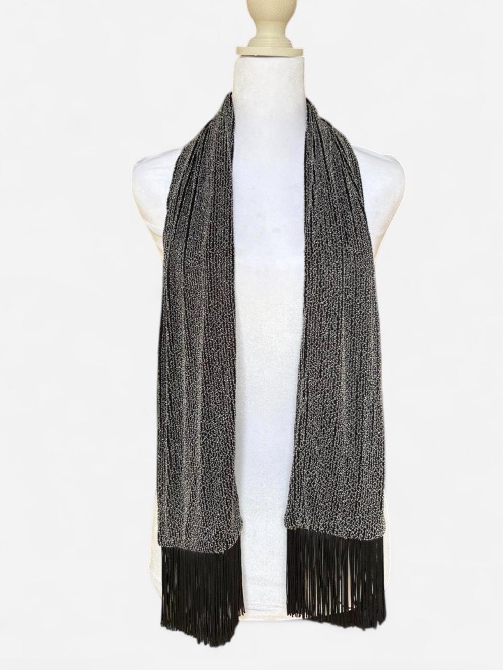 Mademoiselle Metallic Black Fringe Knit Scarf